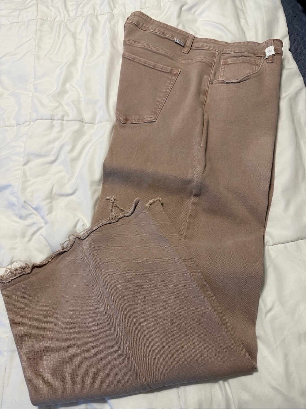 Men's Brown Frayed Hem Pants - Casual Straight Leg